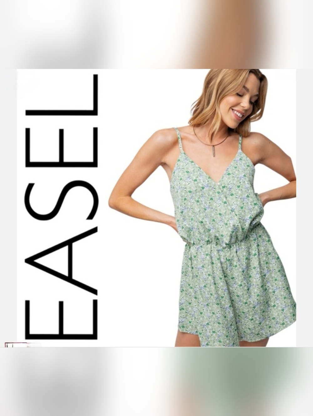 Easel Floral Romper - Green - Large